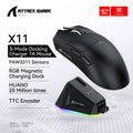 Mouse Gamer Attack Shark X11 Wireless - Conexão Tri-Mode 2.4GHz/Cabo/Bluetooth, Sensor PAW3311, 22000 DPI, 400 IPS, RGB