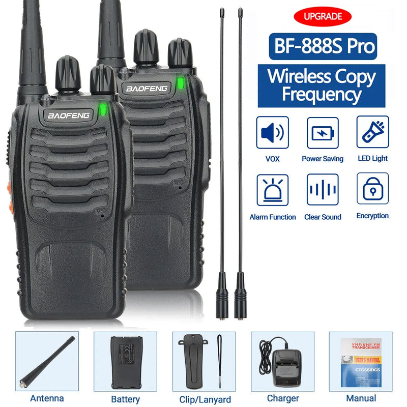 1/2 Unidades Baofeng BF 888S Walkie Talkie UHF 400-470MHz 888S Rádio Transceptor de Longo Alcance para Caça e Hotéis