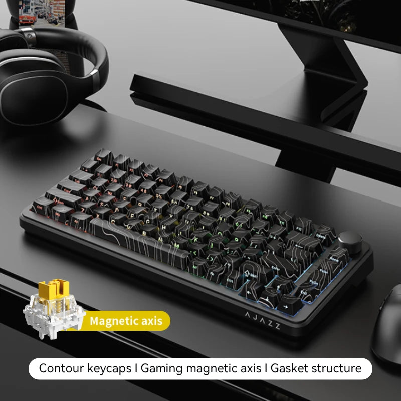 Teclado Mecânico Ajazz AK820 MAX 75% com Tela TFT e Botões Giratórios, Conexões Bluetooth/Sem Fio/Com Fio, Personalizável para Jogos e Trabalho