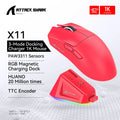 Mouse Gamer Attack Shark X11 Wireless - Conexão Tri-Mode 2.4GHz/Cabo/Bluetooth, Sensor PAW3311, 22000 DPI, 400 IPS, RGB