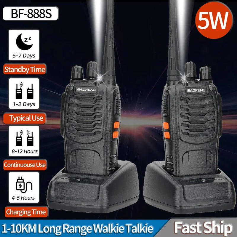 1/2 Unidades Baofeng BF 888S Walkie Talkie UHF 400-470MHz 888S Rádio Transceptor de Longo Alcance para Caça e Hotéis