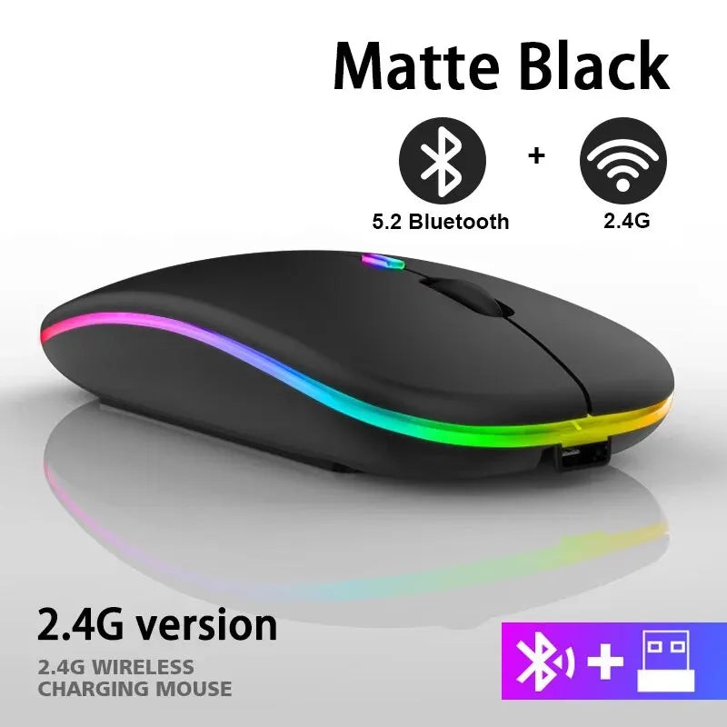 Mouse Sem Fio RGB Recarregável Bluetooth - Mouse com LED, Ergonômico para Jogos, Computador e Laptop, 3600 DPI