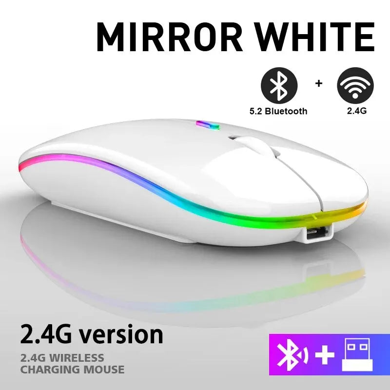 Mouse Sem Fio RGB Recarregável Bluetooth - Mouse com LED, Ergonômico para Jogos, Computador e Laptop, 3600 DPI