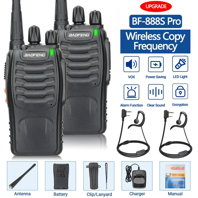 1/2 Unidades Baofeng BF 888S Walkie Talkie UHF 400-470MHz 888S Rádio Transceptor de Longo Alcance para Caça e Hotéis