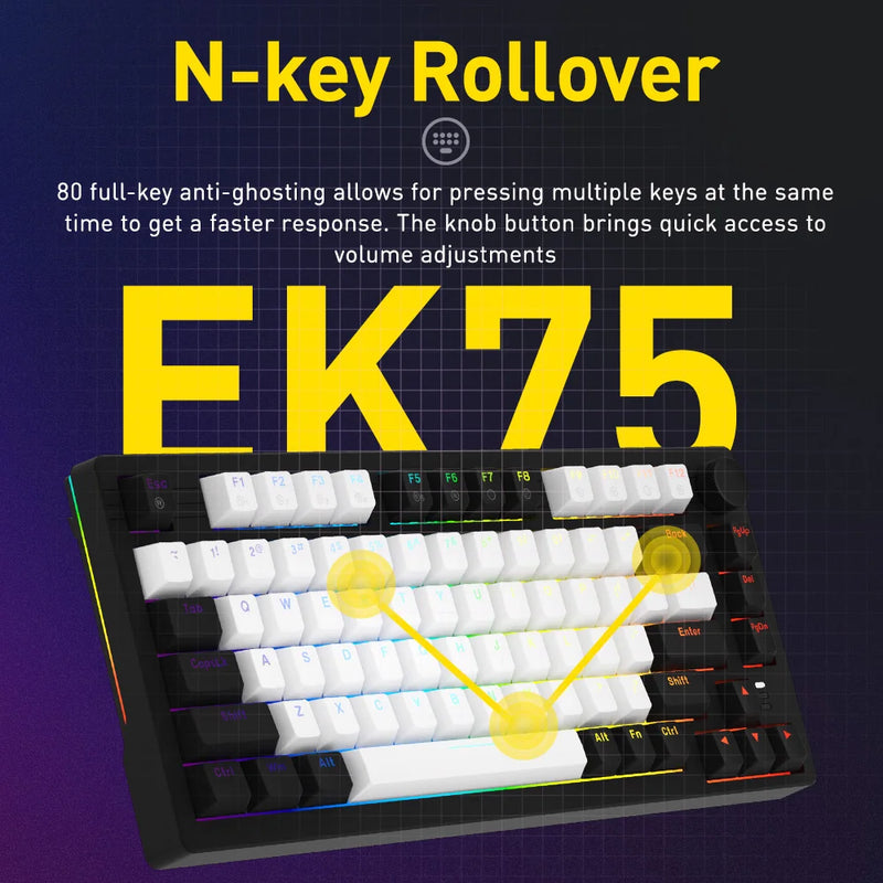 Teclado Mecânico com Fio DAREU - Gasket, N-Key Rollover, Anti-Ghosting, RGB Backlight, Switch Dream e Botão Multimídia